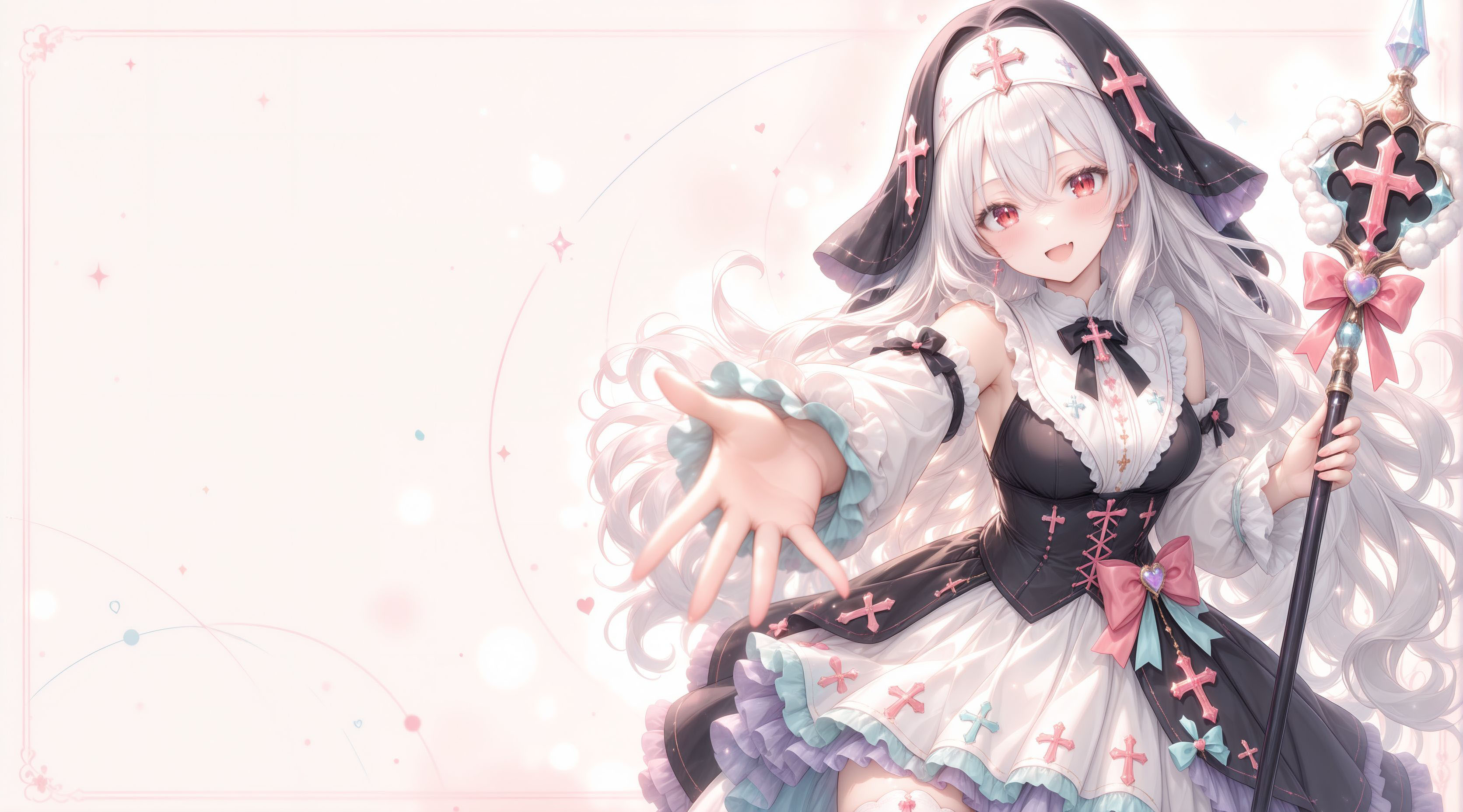 こちらへ手を差し伸べるイスピアの公式ナビキャラクター